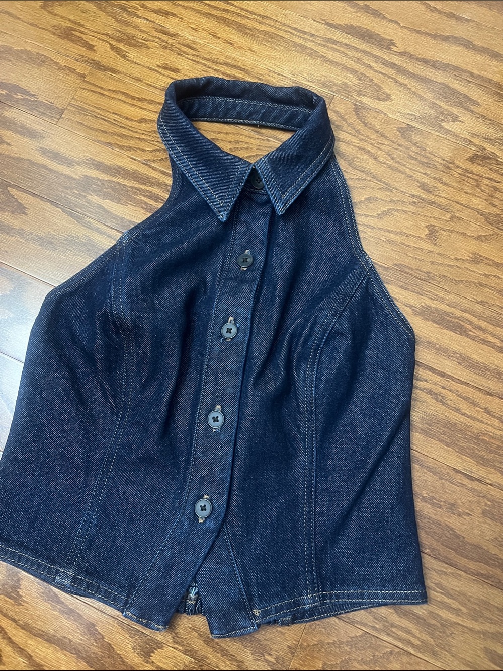 EXPRESS Denim Halter Button-Up Top in Dark Indigo, size XS, NWOT